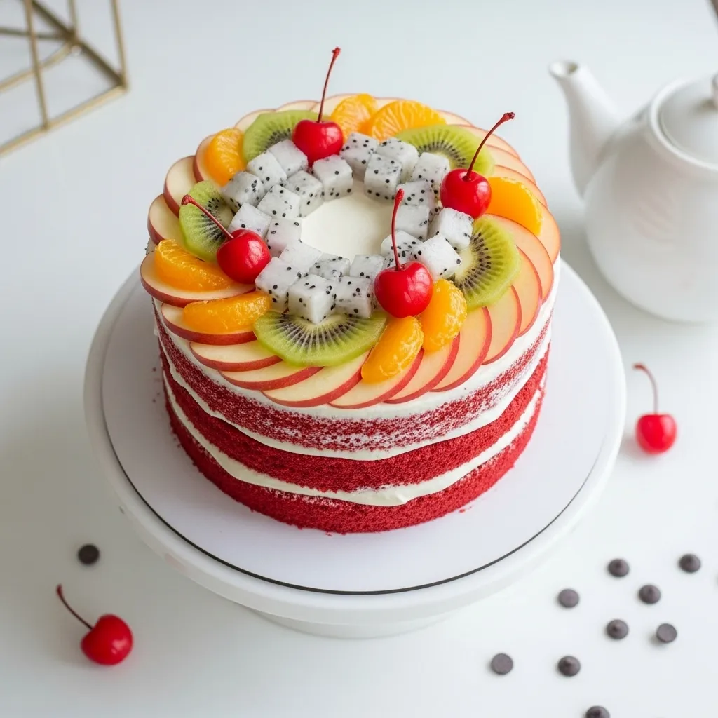 Red Velvet Fruit Cake for Birthday