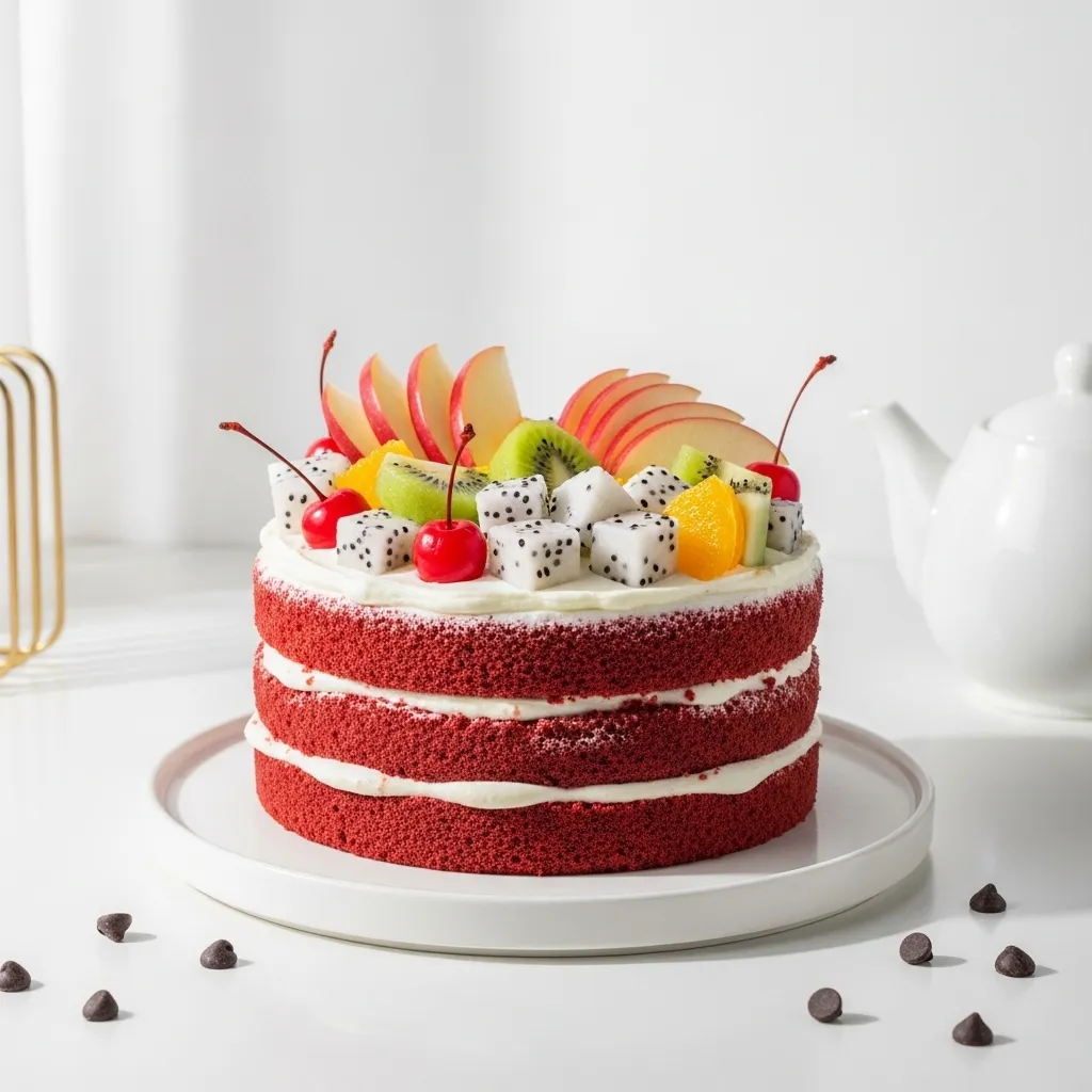 Red Velvet Fruit Cake for Birthday